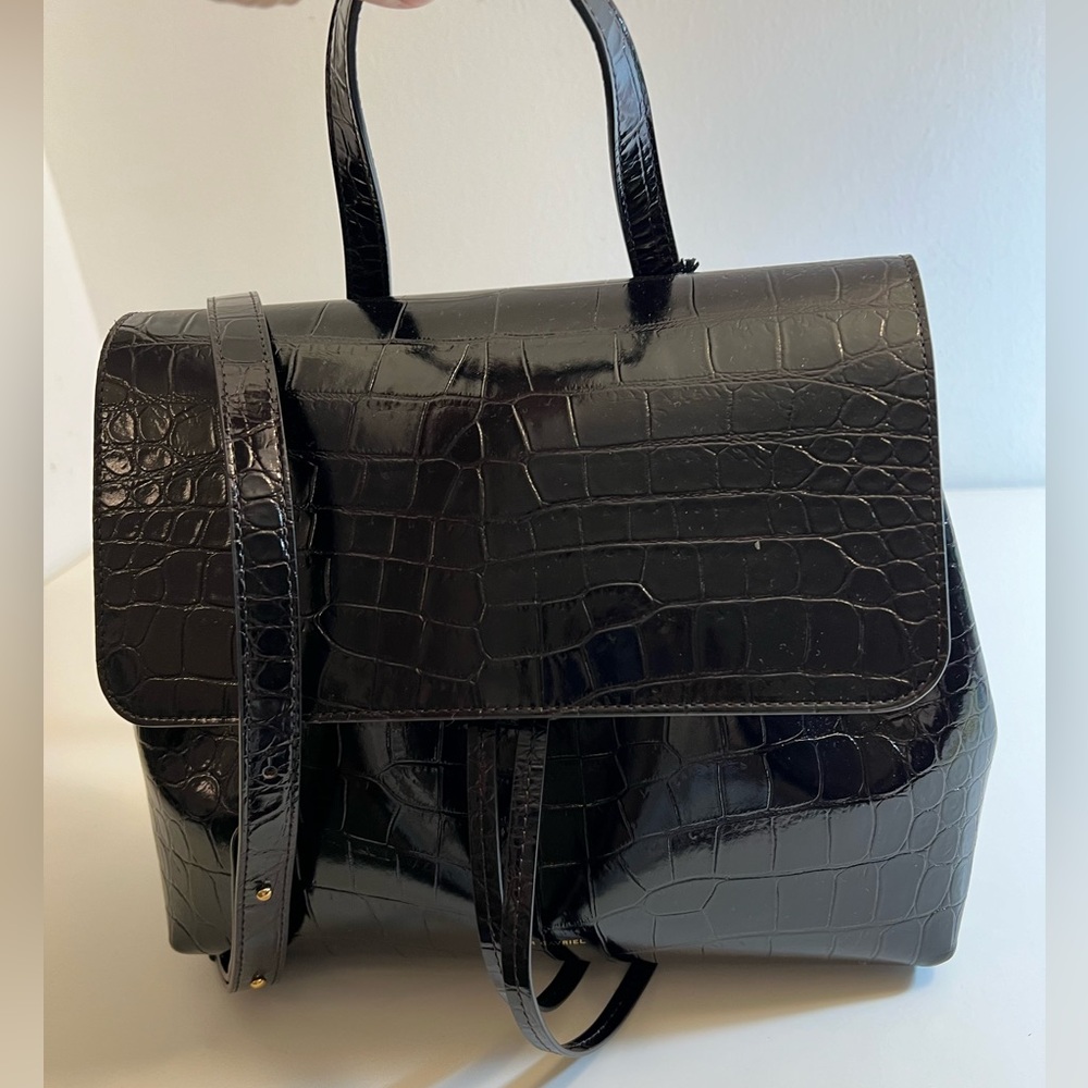 Mansur Gavriel Black Croc-Embossed Crossbody Bag - Picture 10 of 16